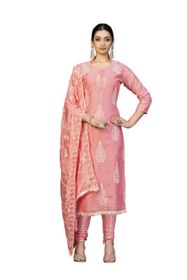 manvaa Cotton Blend Embroidered Salwar Suit Material