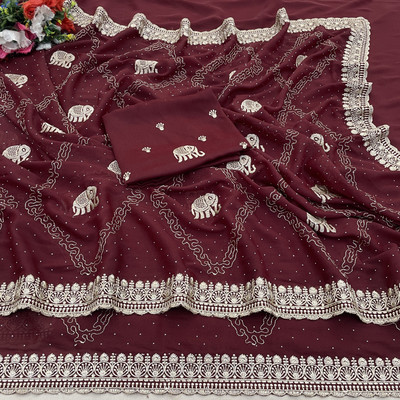 KHRITI FAB Embroidered Bollywood Georgette Saree(Maroon)