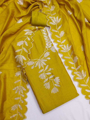 NIDHI'S FASHION Silk Blend Embroidered Salwar Suit Material