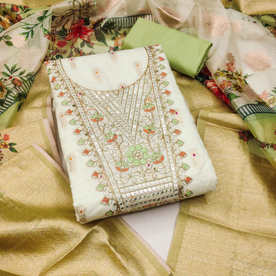 RUDRAA FAB Chanderi Embroidered, Floral Print Salwar Suit Material