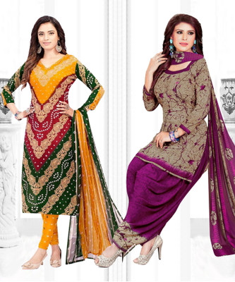 Nirvaan Crepe Solid, Printed, Geometric Print Salwar Suit Material
