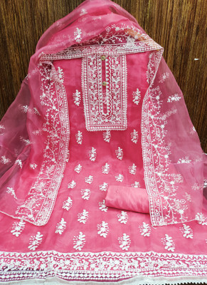 M FASHION Organza Embroidered Salwar Suit Material