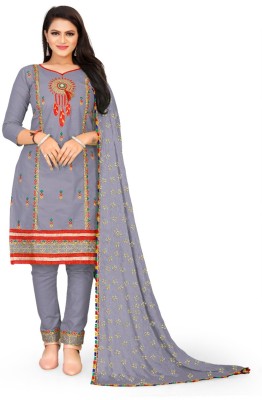Hemali Creation Cotton Blend Embroidered Salwar Suit Material