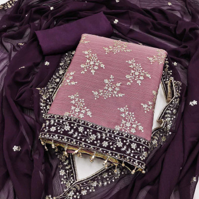 TRYSTON Georgette Embroidered Salwar Suit Material