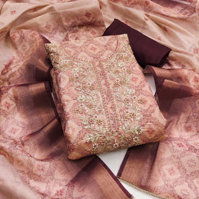 Shadow & Saining Cotton Blend Self Design Salwar Suit Material