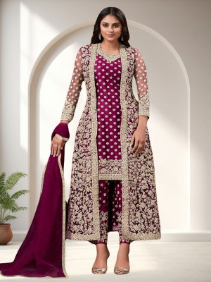 Amit Net/Lace Embroidered Salwar Suit Material
