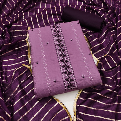 manvaa Cotton Blend Embellished Salwar Suit Material