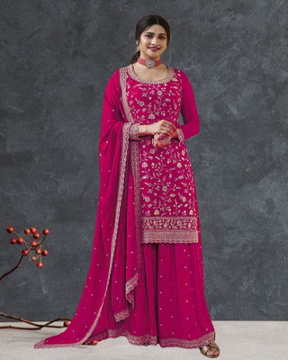 Dealbazaars Corporation Georgette Dyed, Embroidered, Embellished, Self Design Kurta & Sharara Fabric