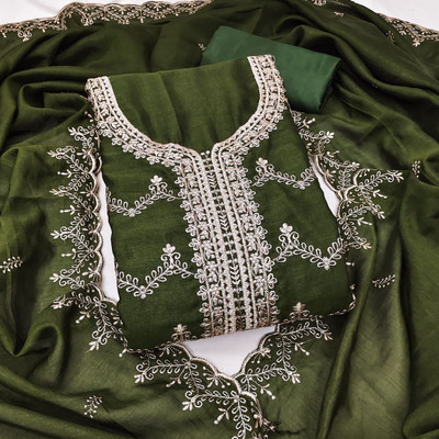 ISHA TRADE Silk Blend Embroidered Salwar Suit Material