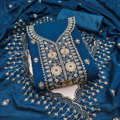 PandadiSaree Silk Blend Embroidered Salwar Suit Material