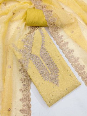 RISHA EXIM Pure Silk Solid, Embroidered, Embellished, Self Design, Colorblock Salwar Suit Material