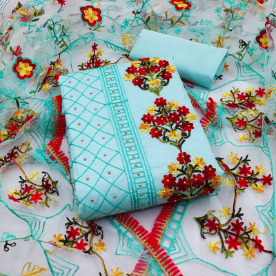 Sanila Cotton Blend Embroidered Salwar Suit Material