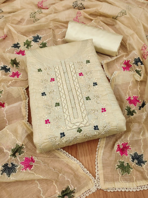 HouseOfCommon Chanderi Embroidered Kurta & Patiyala Material