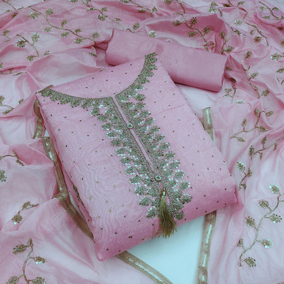 HouseOfCommon Chanderi Embroidered Salwar Suit Material