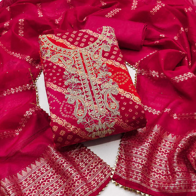 NIDHI'S FASHION Chanderi Embroidered Salwar Suit Material