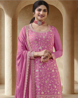 Dealbazaars Corporation Georgette Embroidered, Embellished, Self Design, Paisley Kurta & Sharara Fabric