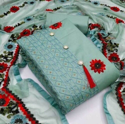 DICHIKA CREATION Cotton Blend Embroidered Salwar Suit Material
