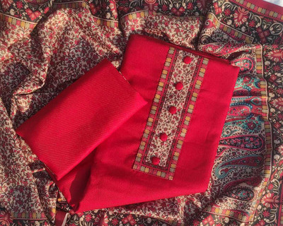 FAB JUNCTION Wool Embroidered Salwar Suit Material