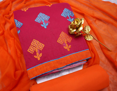 HERE&NOW Chanderi Embroidered Salwar Suit Material