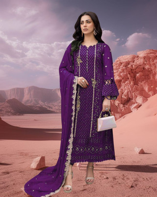 Dealbazaars Corporation Georgette Dyed, Embroidered, Checkered, Embellished, Self Design Salwar Suit Material