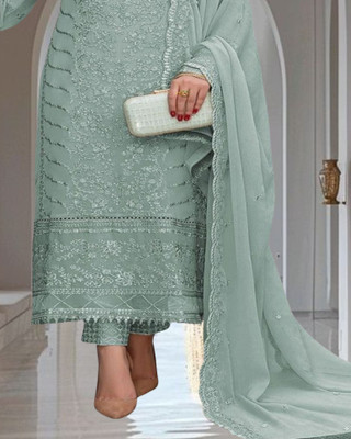 Dealbazaars Corporation Georgette Dyed, Embroidered, Embellished, Self Design Salwar Suit Material