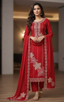 RIDDHI Cotton Blend Embroidered Salwar Suit Material