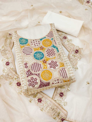 SWARNGANGA TEX Chanderi Embroidered Salwar Suit Material