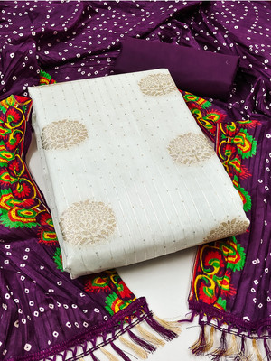 Leeza Store Chanderi Embellished Salwar Suit Material