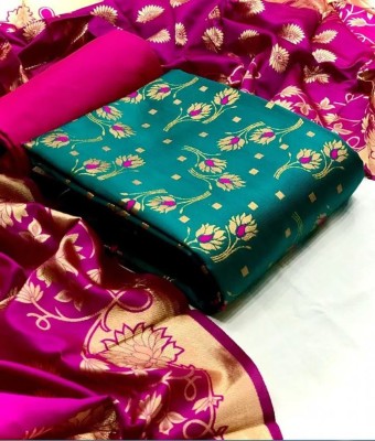 magicthreads Silk Blend Floral Print, Self Design Salwar Suit Material