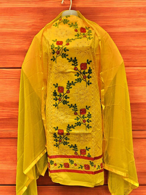TRYSTON Cotton Blend Embroidered Salwar Suit Material