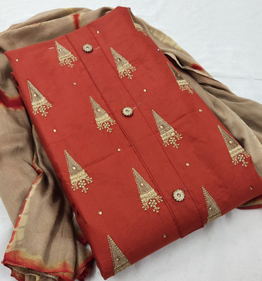 Ishika Creation Cotton Blend Dyed, Embroidered Kurta & Churidar Material