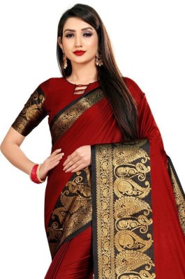 sawan sarees Woven Bollywood Cotton Silk, Jacquard Saree(Red)