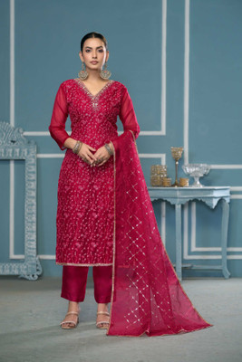 Shadow & Saining Organza Embellished Salwar Suit Material