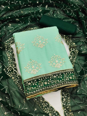 ALSHOP Silk Blend Embroidered Salwar Suit Material