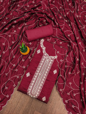 manvaa Silk Blend Embellished Salwar Suit Material