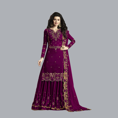 KAPANKU Georgette Embroidered Kurta & Palazzo Material