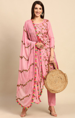 Saanjh Cotton Blend Embroidered Salwar Suit Material