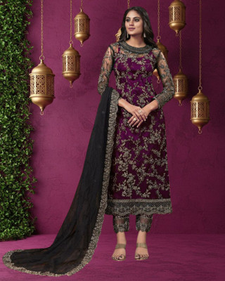 Dealbazaars Corporation Net/Lace Dyed, Embroidered, Embellished, Self Design Kurta & Palazzo Material