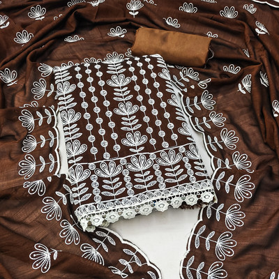 manvaa Silk Blend Embroidered Salwar Suit Material