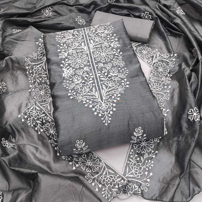 BlissFlair Cotton Blend Embroidered Kurta Fabric