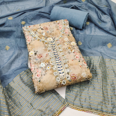 Saware Silk Blend Embellished Salwar Suit Material
