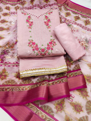 AALSHOP Pure Cotton Embroidered Salwar Suit Material