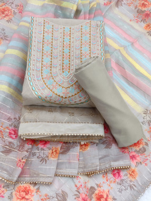 Tavas Chanderi Embroidered Salwar Suit Material
