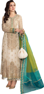 TEELFAB Georgette Embroidered Gown/Anarkali Kurta & Bottom Material