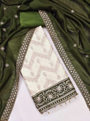 NIDHI'S FASHION Silk Blend Embroidered Salwar Suit Material