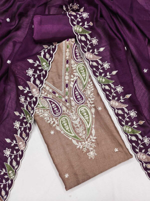 BlissFlair Cotton Silk Embroidered Kurta Fabric