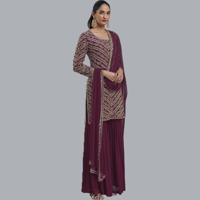 SHAFNUFAB Georgette Embroidered Kurta & Sharara Fabric