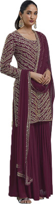 KAPANKU Georgette Embroidered Kurta & Patiyala Material