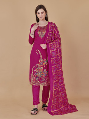 RUDRAA FAB Chanderi Embroidered Salwar Suit Material