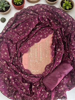 Hiti Creations Silk Blend Embroidered Salwar Suit Material